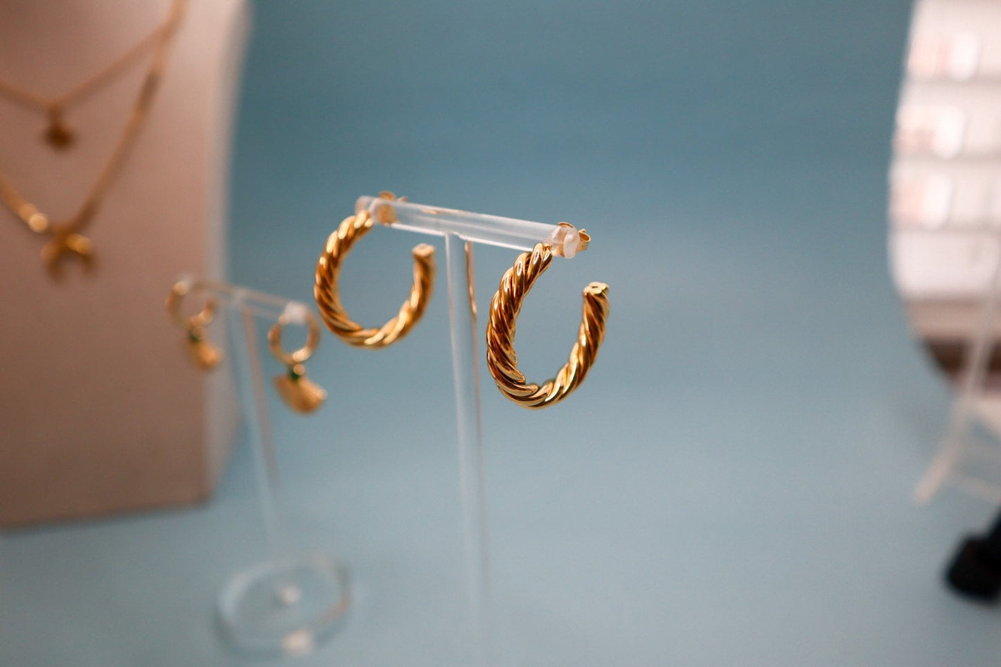 Gold Twisted Hoop Earrings, 18k Gold Plated, Hypoallergenic, Huggie Hoop Earrings