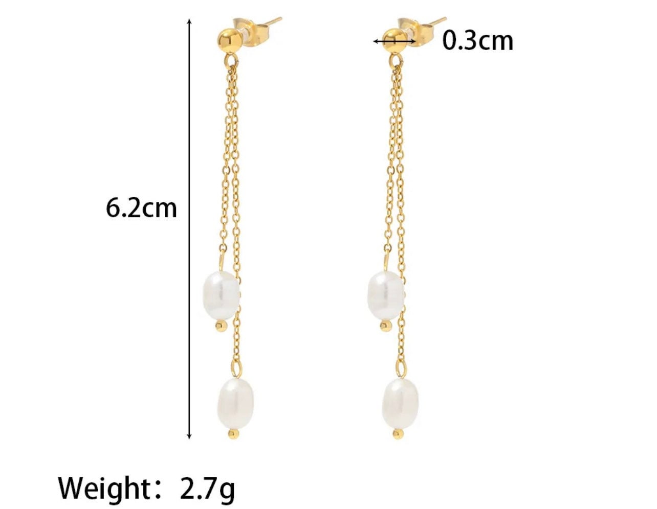 Freshwater Pearl Drop Earrings , Water Resistant, 18k Gold Plated, Gift for Her