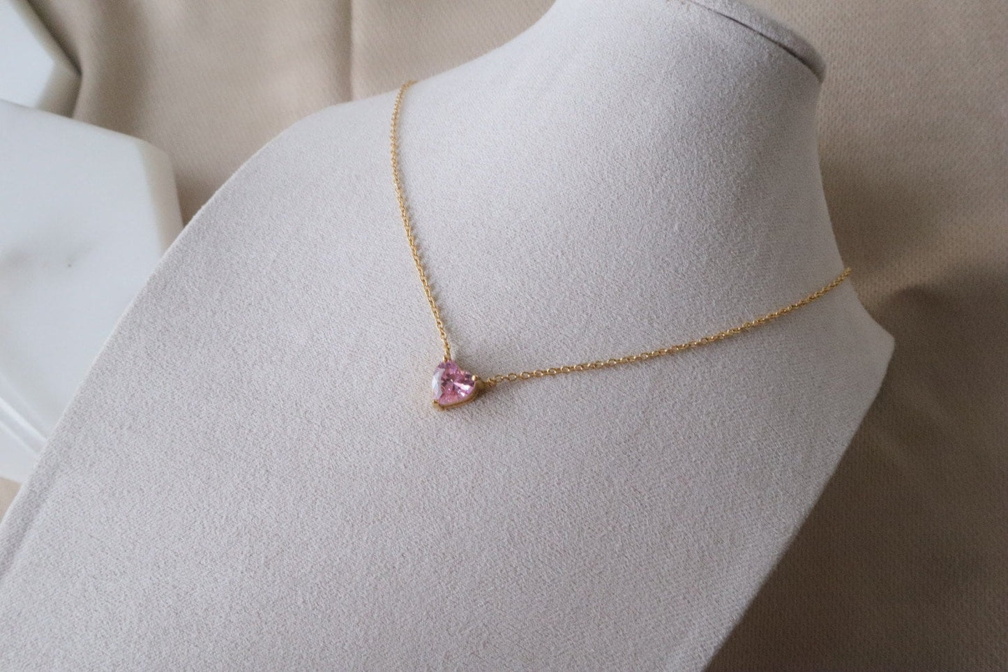 Minimalist Pink Heart Necklace and Earrings  / Water Resistant/ 18k Gold Plated / Gift for any Occasion/ Tarnish-Free