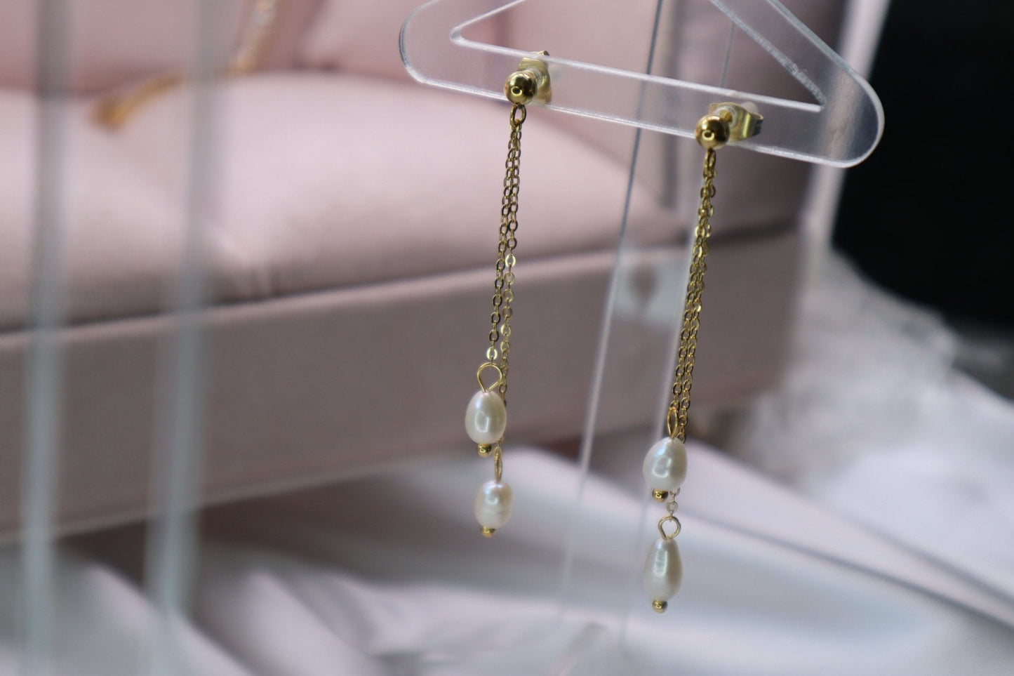 Freshwater Pearl Drop Earrings , Water Resistant, 18k Gold Plated, Gift for Her