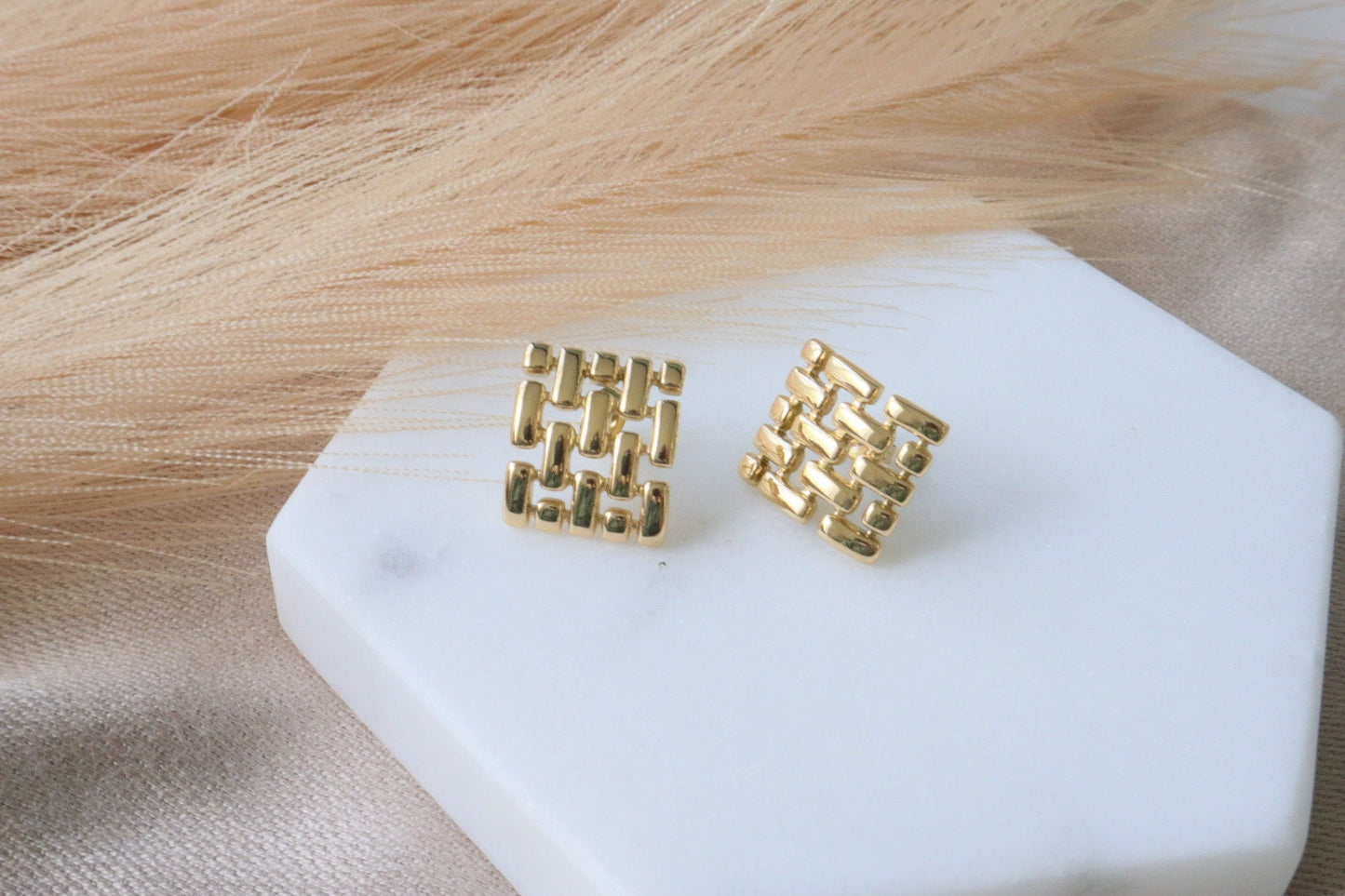 Square Stud Earrings , Water Resistant, 18k Gold Plated, Gift for Her,Everyday Wear, Statement Earrings