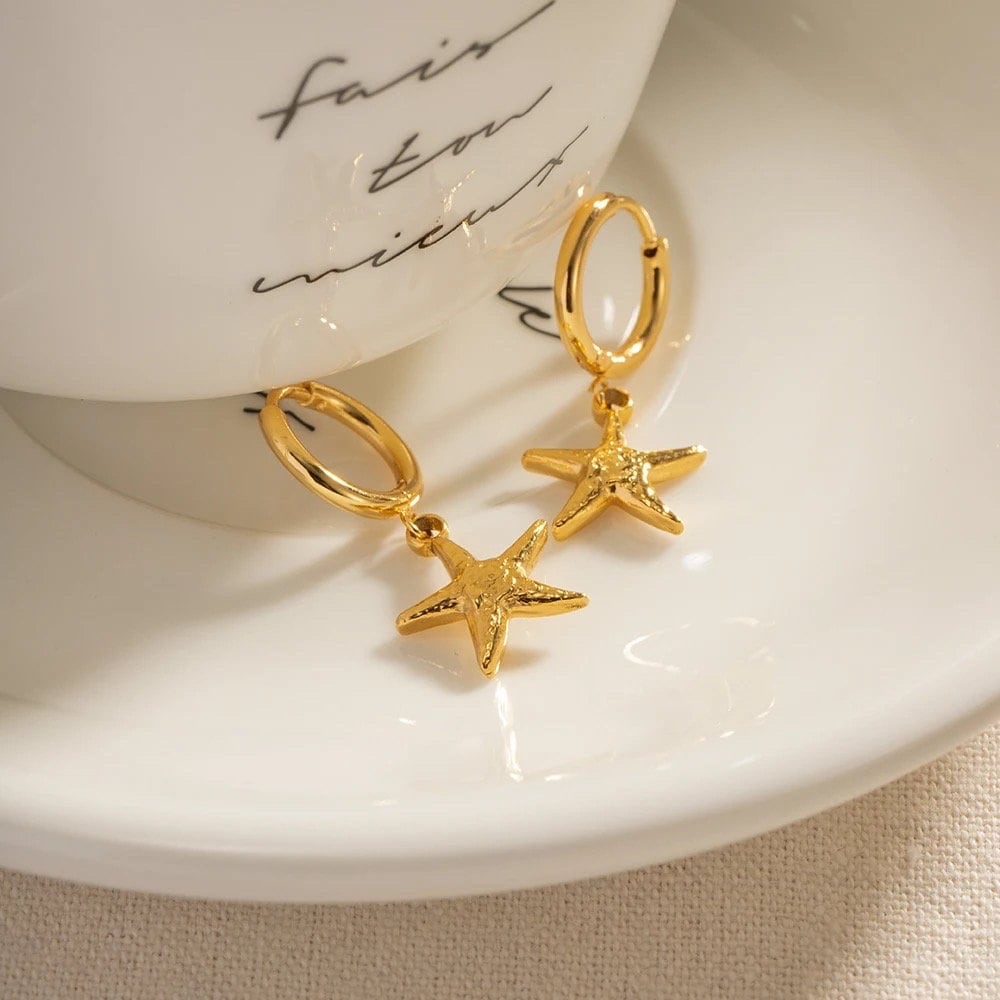 Starfish Earrings, Seashell Earrings, Summer Earrings , Beach Earrings, Sea Lover Jewelry, Sea Star Charm Earrings, Ocean Earrings