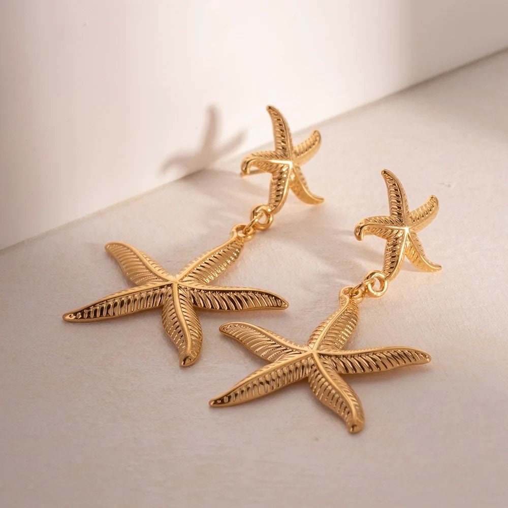 Starfish Earrings, Summer Earrings , Beach Earrings, seashell earrings , Sea Lover Jewelry, Sea Star Charm Earrings, Gift for Her